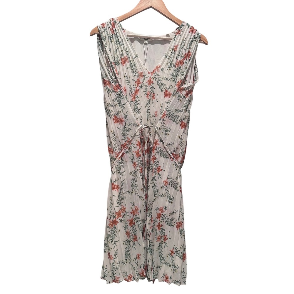 NWT‎ Max Studio London Pleated Floral Mini Dress Sleeveless Orange Green Large